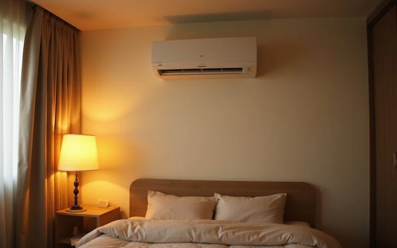 Modern inverter aircond indoor unit installed in a Malaysian bedroom showing sleek design and quiet operation for comfortable sleeping