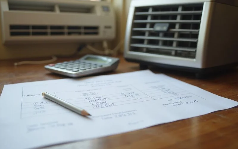 Price comparison chart showing different aircond chemical wash service tiers and costs for various unit types in Petaling Jaya area