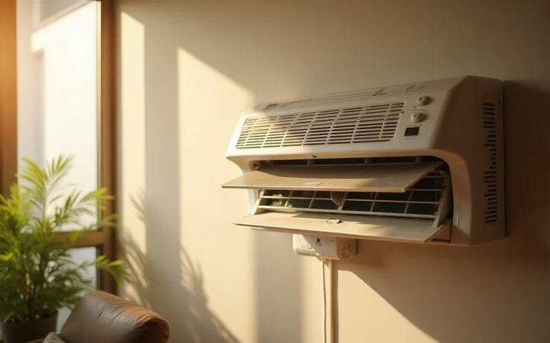 Residential split unit aircond in a Petaling Jaya living room showing clean filters and well-maintained indoor unit after regular servicing