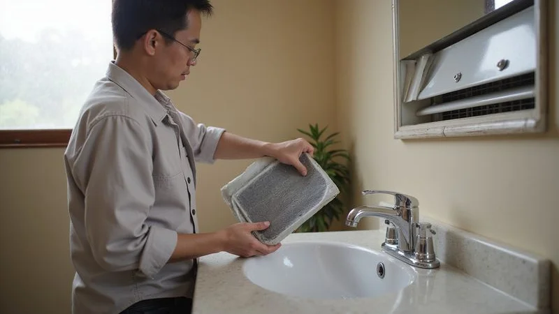 Step by step visual guide showing how to remove and clean a wall mounted aircond filter at home using water and mild soap